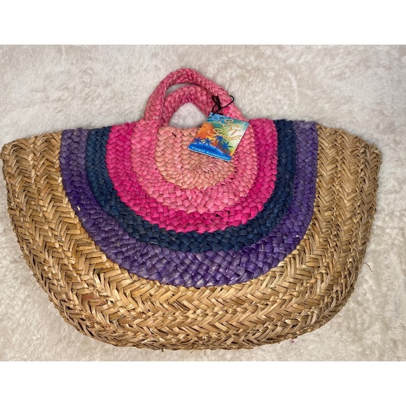 SOLD Cute summer straw bag, pink, purple and blue - Picture 3 of 6